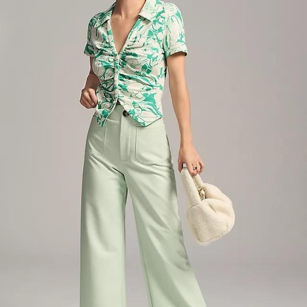 Anthropologie Green Floral Top